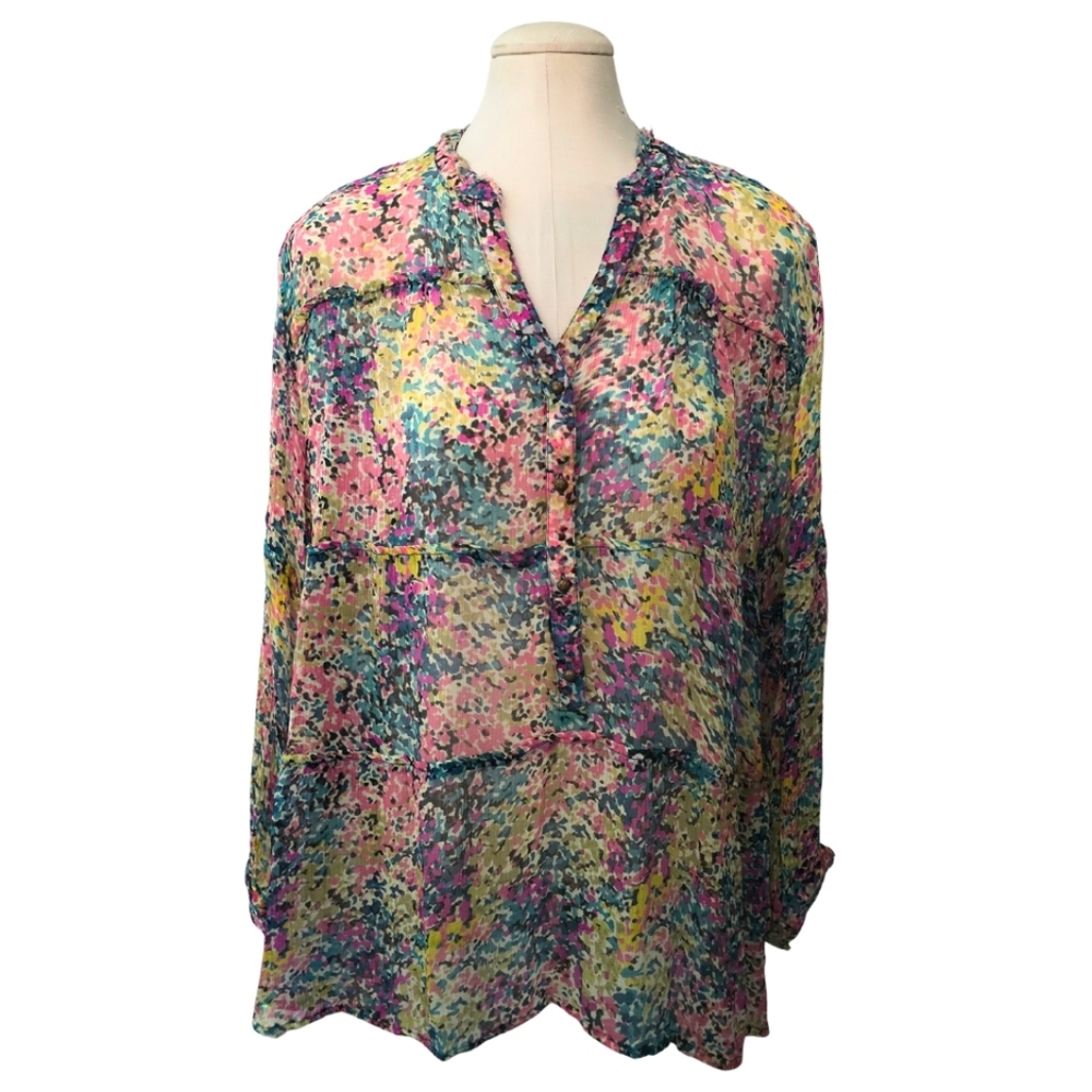 SUNDANCE Bohemian Sheer Floral Tunic Blouse Medium Cupro